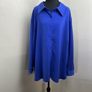Susan Graver Liquid Knit Button Up Women's 3X Blue Collard Office Dressy Flowy‎